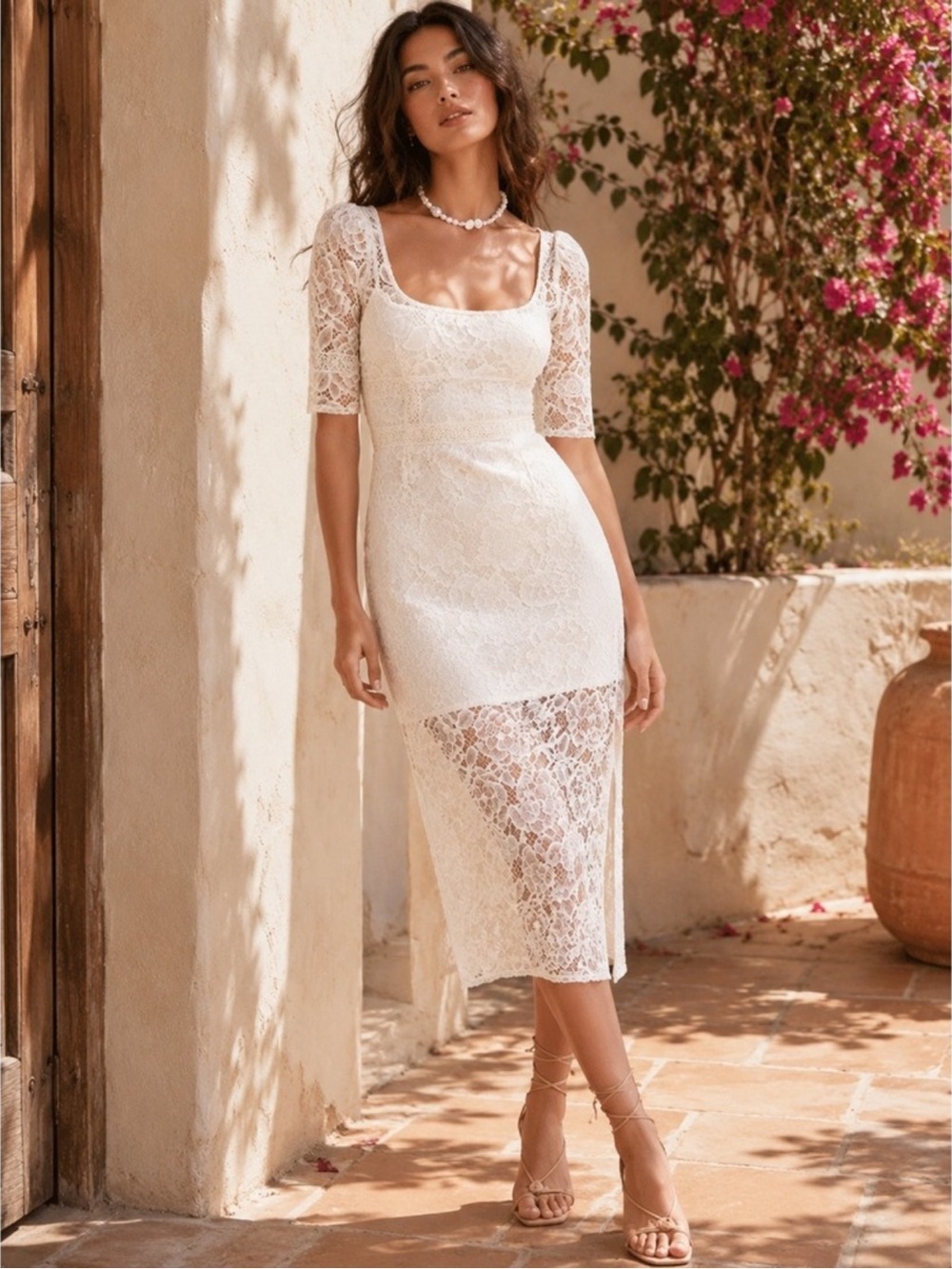 NWT For Love & Lemons Marilyn White Lace Midi Dress Bridal SZ S
